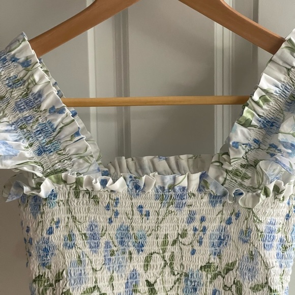 HILL HOUSE HOME Paz Cotton Poplin Floral Peony Bouquet Print Nap Top Blue Green - Picture 5 of 7